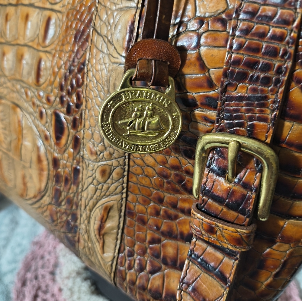 Brahmin Toasted Almond Collection Croc Embossed Leather Satchel Handbag - Picture 4 of 12
